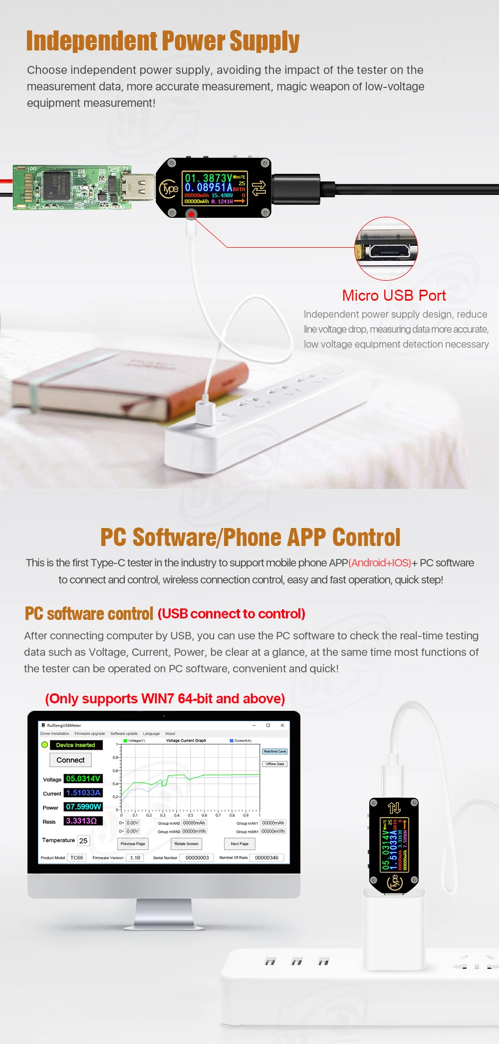 RD TC66/TC66C type-C PD триггер USB-C Вольтметр Амперметр Напряжение 2 способ измеритель тока мультиметр PD зарядное устройство батарея USB Тестер