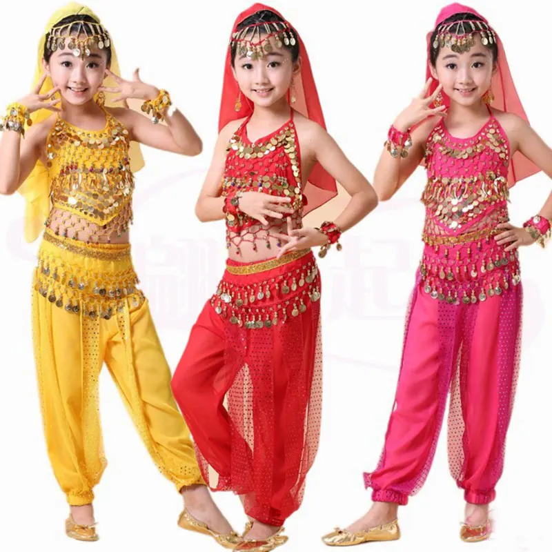 Детские костюмы для танца живота, комплект для девочек, индийская одежда для выступлений в Стиле Болливуда, одежда ручной работы, индийские ...