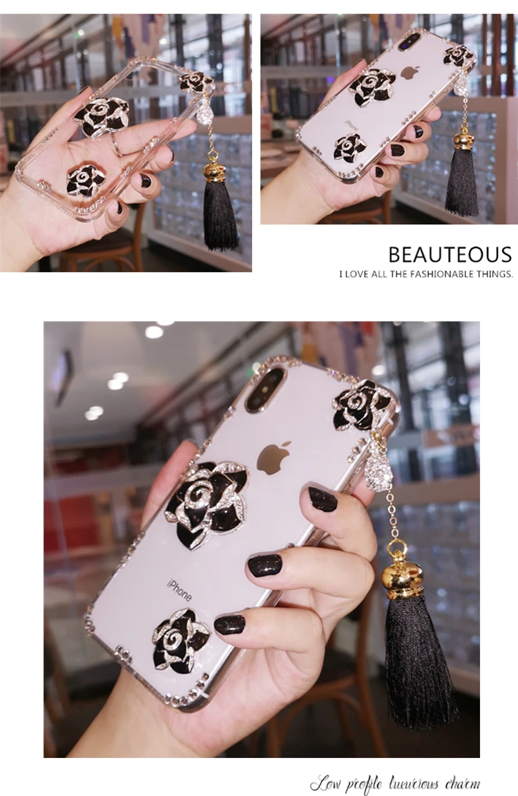 Для iphone XS класса люкс camillia с блестящими цветами из кристалла Алмазный чехол для iphone XR XS Max X, 8, 8 plus, 6, 6 S, 6 P 7 7 P девочкa леди женщина чехол