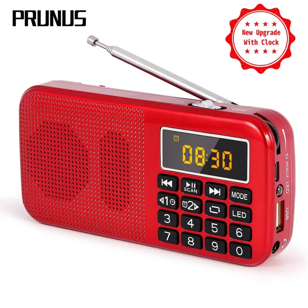 Портативное FM радио PRUNUS цифровые часы приемник USB диск TF карта MP3 музыкальный