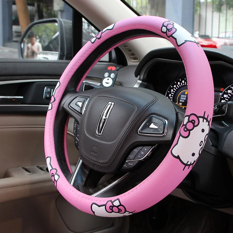 Kitty Cat Чехол рулевого колеса автомобиля удобный Противоскользящий автомобильный чехол для рулевого колеса Kawaii автомобильный чехол для колеса розовые автомобильные аксессуары