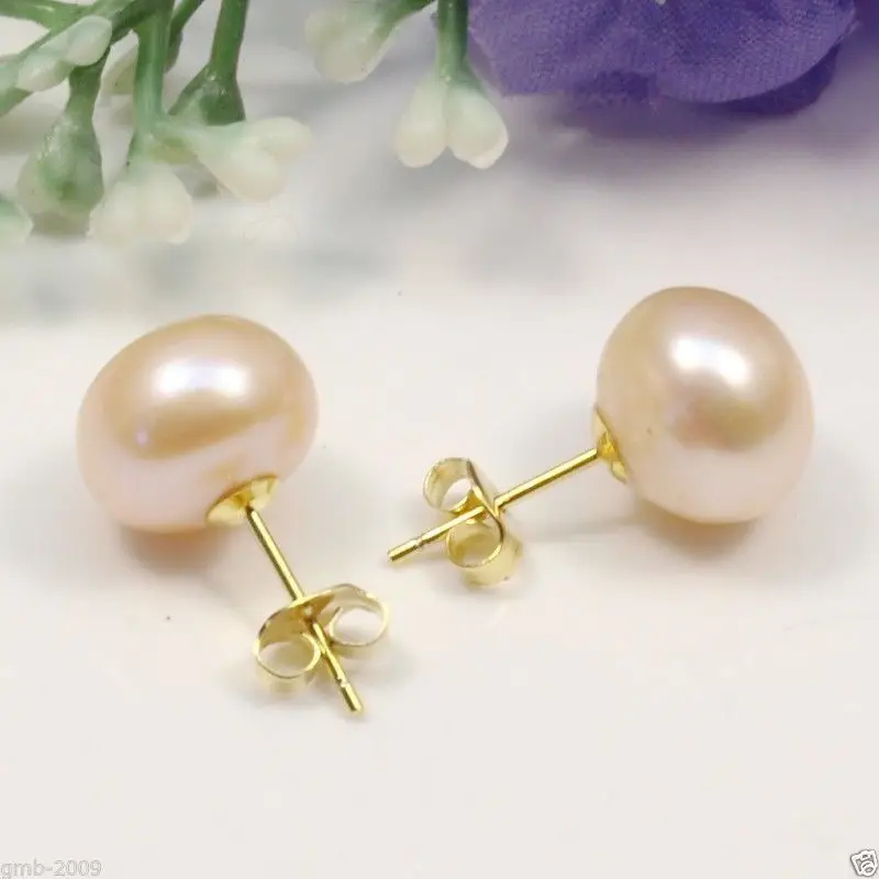 Free shipping ry00847 7-8mm Genuine Natural Pink Cultural Freshwater Pearl GP Stud Earrings | Украшения и аксессуары