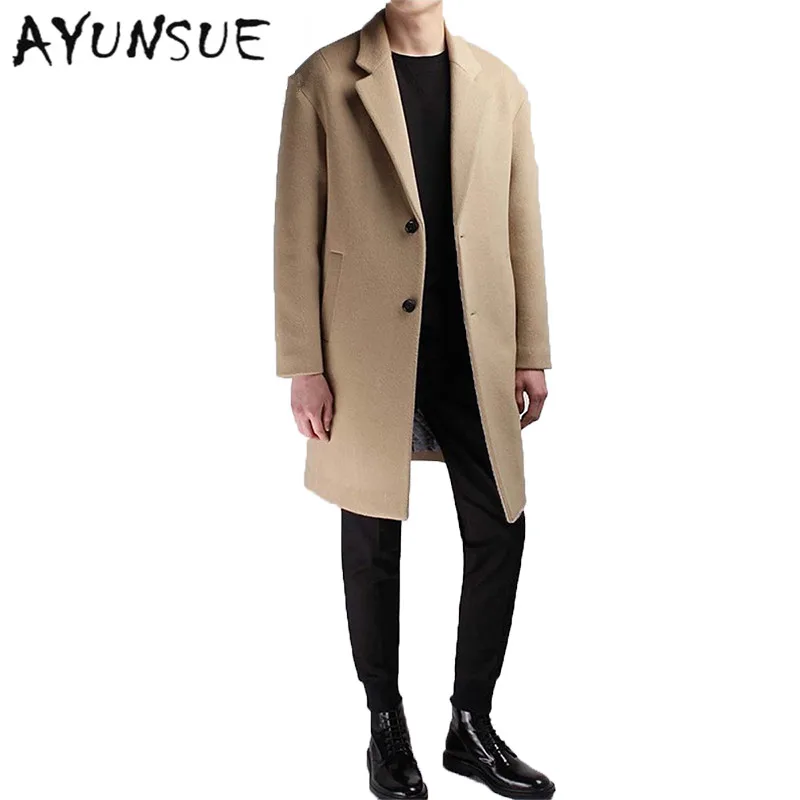 Шерстяное пальто средней длины Мужская брендовая одежда полукуртка с отложным