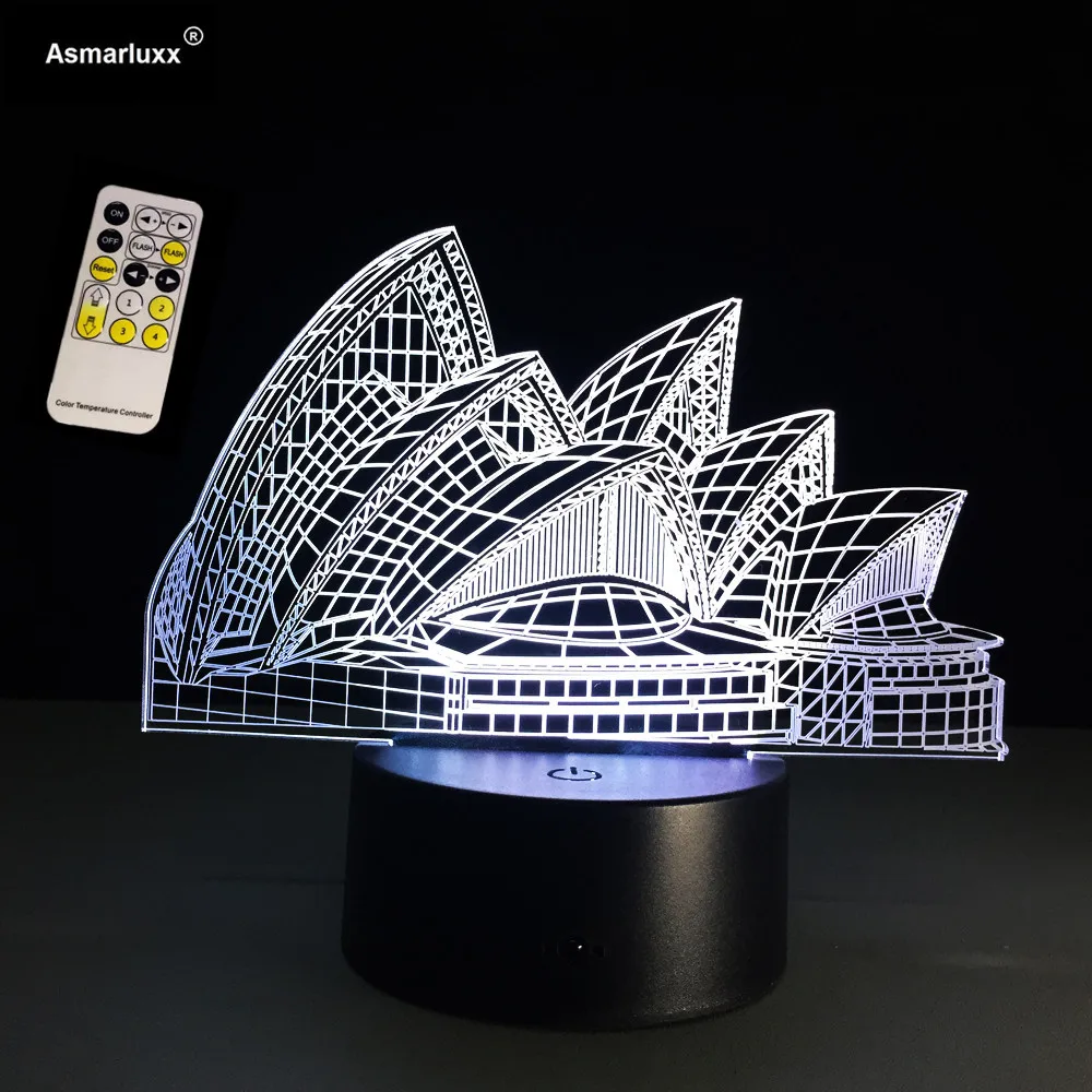 

Opera House 3D Visual LED Night Lamp USB touch switch Remote Control Acrylic 7 Color Gradient Atmosphere Lamps Kids Girls Gifts