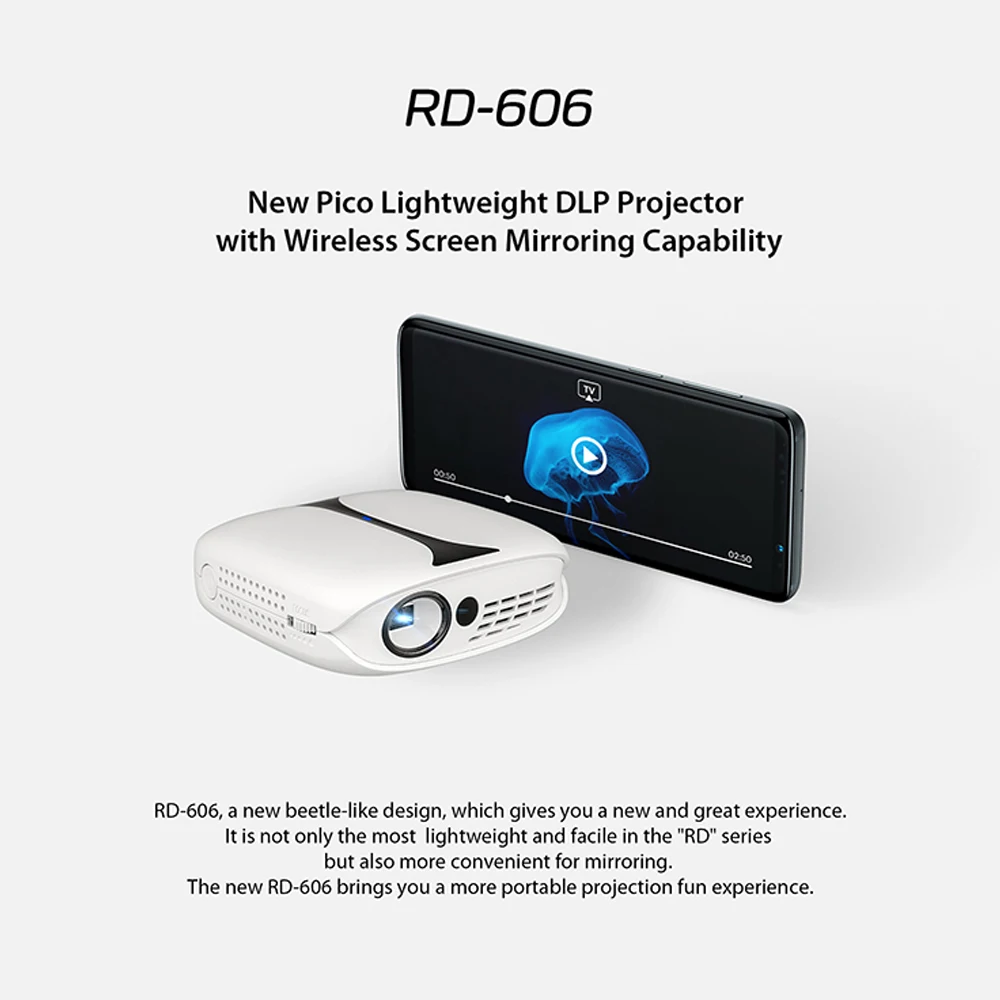 Портативный мини проектор DLP портативный светодиодный 3D высокой четкости RD606 1000