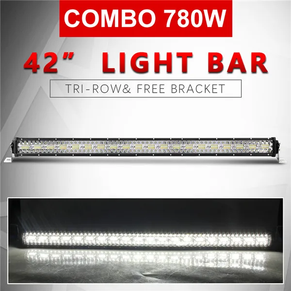 42 inch no Wires Со светом 12D 780W 42 дюймов светодиодный свет бар 3-рядная светодиодный бар автомобиль комбо балка для вождения внедорожника 4X4 ATV 4WD внедорожный светодиодный рабочий свет 12V 24V - Цвет: 42 inch no Wires
