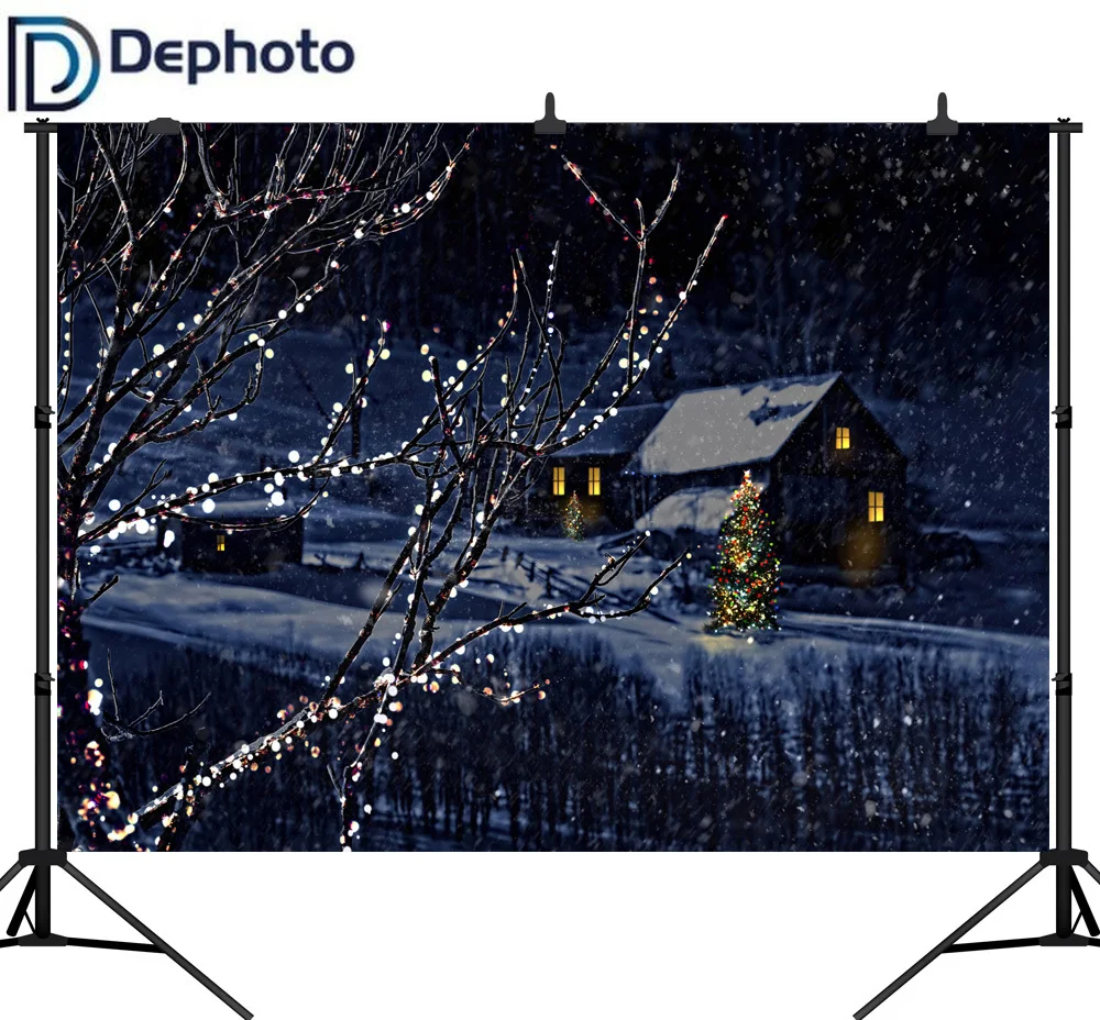 Dephoto фотография Фон фантазия Рождество деревня дом дерево снежинка студия фон