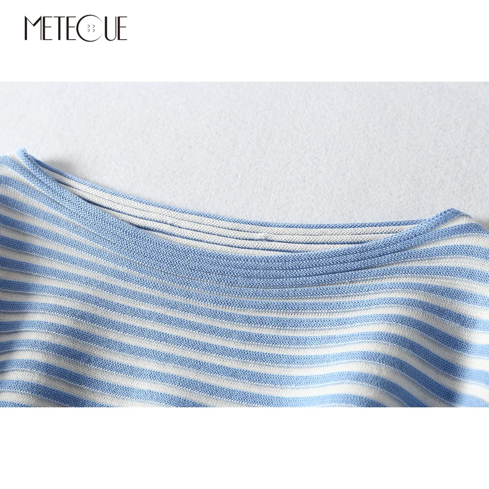 Свободные Градиент Полосатый Для женщин свитер шелк Tencel смеси Slash шеи с