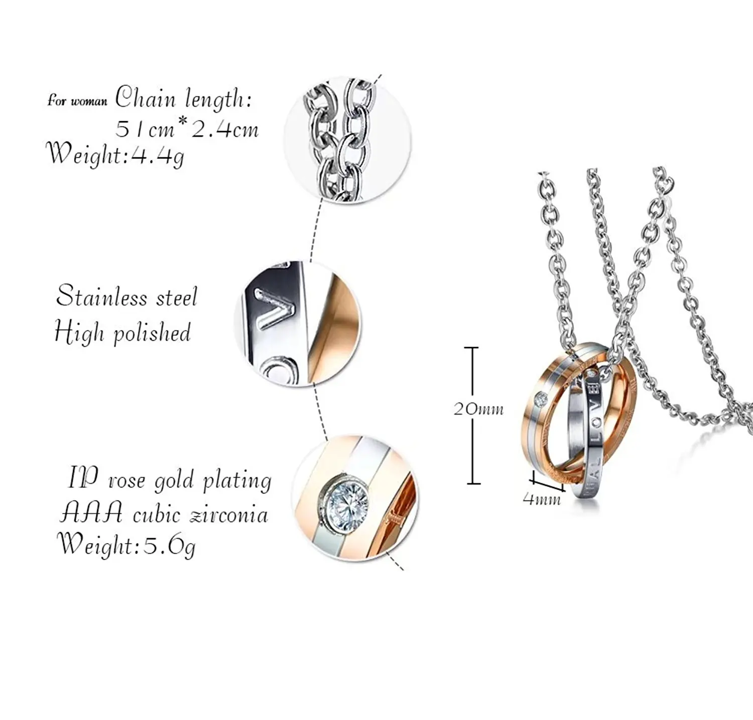1 Pair Titanium Stainless Steel Eternal Love Circles Pendant Necklace For Him BF Her Gf Great Gifts | Украшения и аксессуары