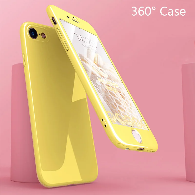 Твердый чехол Macaron Jelly color для iPhone X, xs, 8, 6, 6 S, 7 Plus, 360, Передняя Задняя панель, полная защита корпуса+ пленка из закаленного стекла