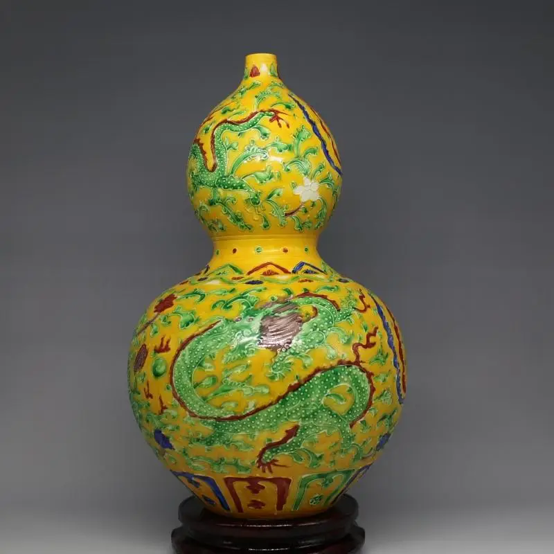 3 антикварная фарфоровая ваза династии MingDynasty желтая Трехцветная бутылка с
