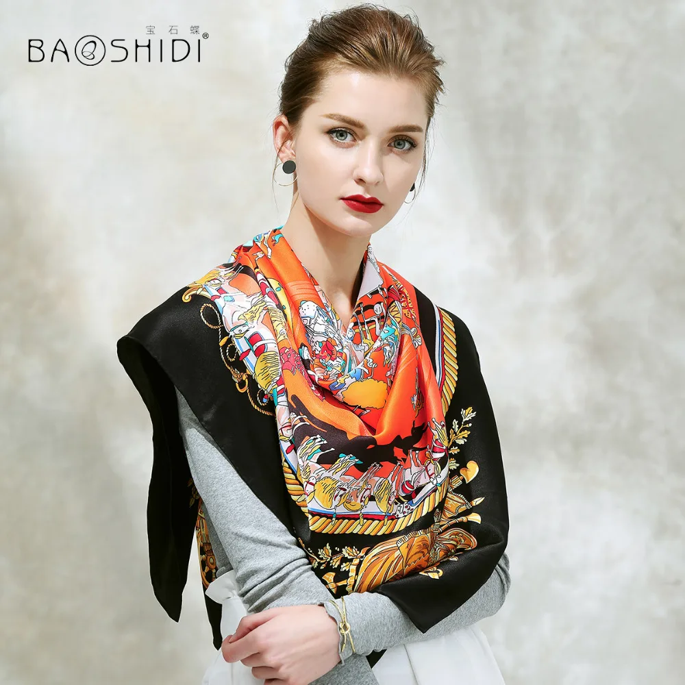 

Осень 2017 новое поступление [BAOSHIDI], 16 момме 100% Шелковый атласный шарф, 106*106 квадратные шарфы для женщин, свободный стиль, шарф, шаль