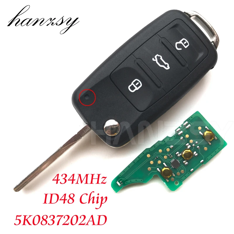 Складной ключ с 3 кнопками 434 МГц для VW VOLKSWAGEN GOLF PASSAT Polo Scirocco Tiguan дистанционный