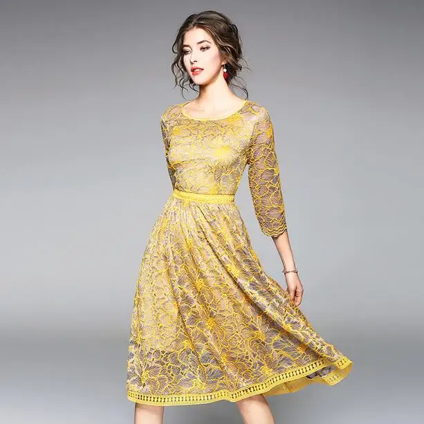 2019 женское весеннее кружевное милое платье до колена с цветочным рисунком