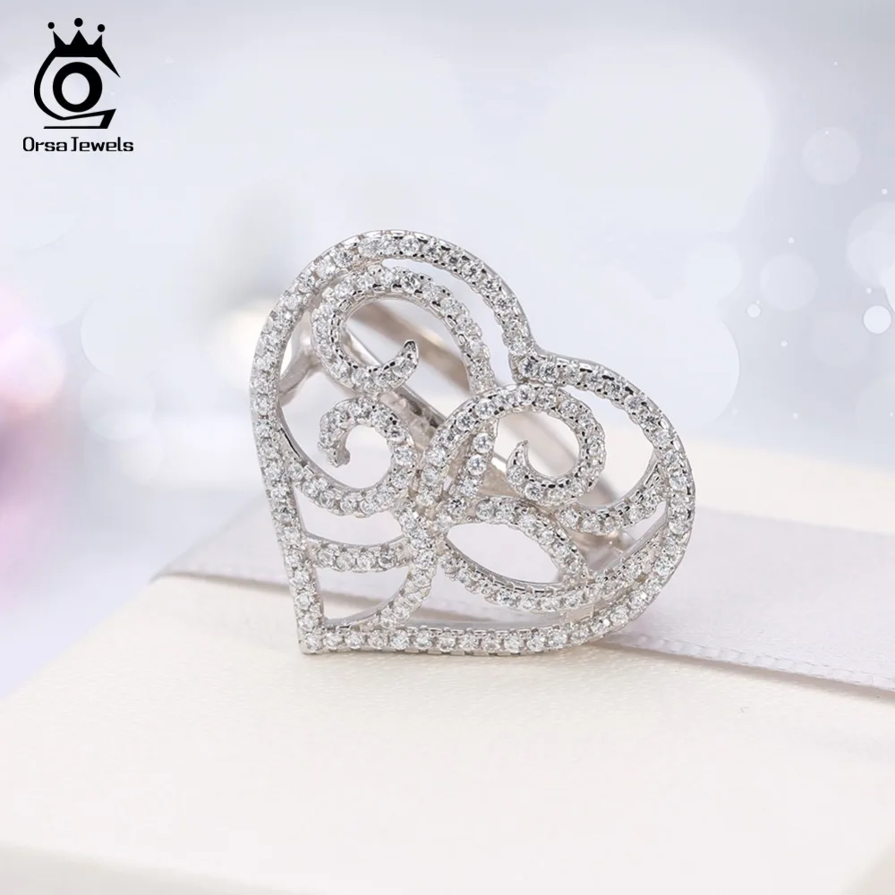 ORSA JEWELS женские свадебные кольца в форме сердца AAA кубический цирконий модное кольцо серебряные ювелирные изделия подарок для женщин OR37