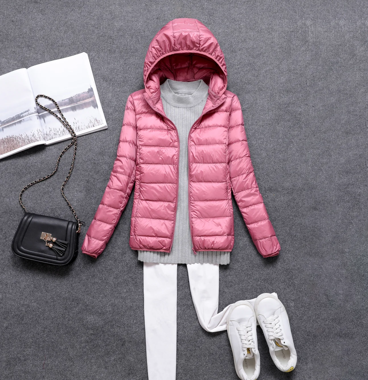 Women 90% Duck Down Ultra Light Down Jacket detachable Hat Fashion Autumn Winter Warm Slim Zipper Jackets Women
