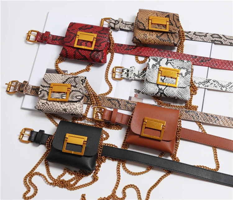 Fanny Pack chains belt bag animal print serpentine waist bag women brand mini leather purse new hight quality drop shipping