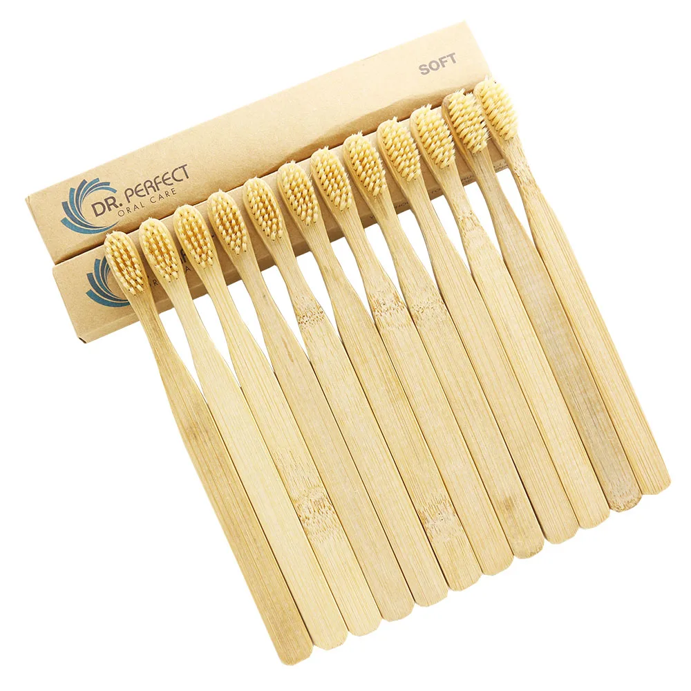 

DR.PERFECT DR.PERFECT Wholesale 100 Pieces/ lot Free Shipping Extra Soft Bristle Natural Brown Bamboo Toothbrush