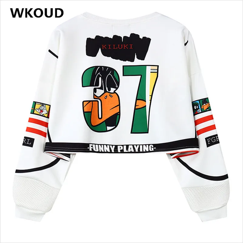 Женская толстовка с капюшоном WKOUD длинным рукавом и круглым вырезом на весну