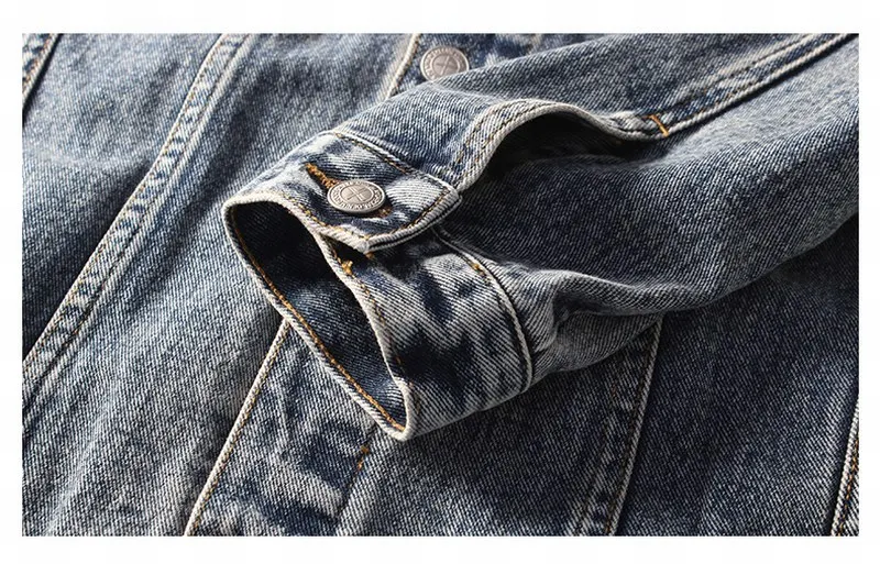 Tsingyi Embroidery Deer Retro Vintage Washed Denim Jacket Men Turn-down Collar Long Sleeve Jeans Jacket Men Bomber Mens Coats