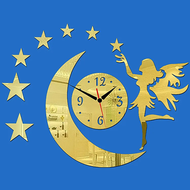Free Shipping Wall Sticker Clocks Angel Mirror Surface DIY Clock Personalized Kid's Room Decoration Quartz Mute Acrylic | Дом и сад
