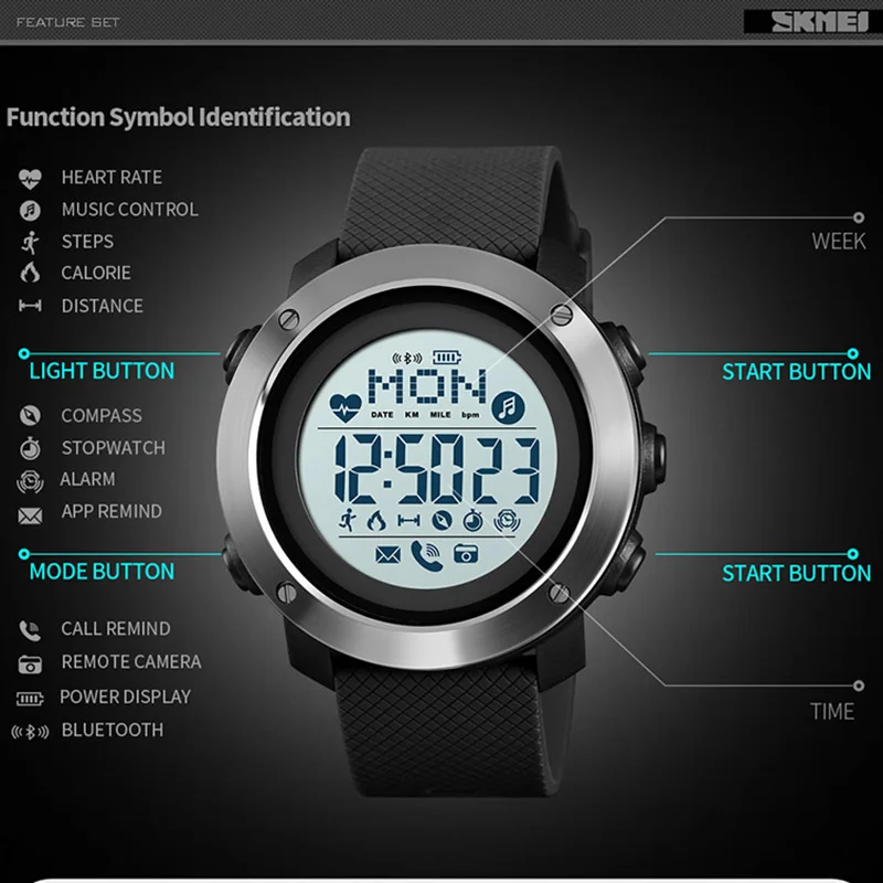 Умные часы для Android Wear OS IOS Bluetooth женские умные мужские спортивные с компасом SKMEI