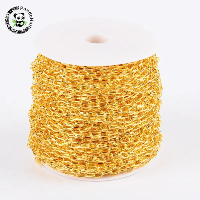 Golden 100 м/рулон, разные цвета, разные размеры, железные поперечные цепи, Кабельные цепи с катушкой для DIY ювелирных изделий, браслетов, ожерелий - Цвет: Golden