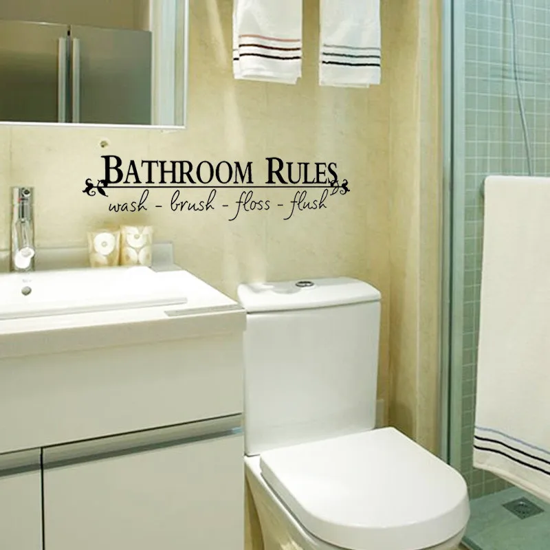 

Bathroom Rules Words Wall Stickers PVC English Letter Quotes Wall Decals for Door Room Bathroom Decor