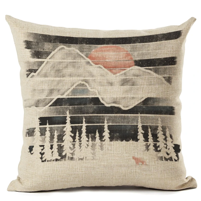 Чехол для подушки в стиле ретро с изображением снежных гор подушка
