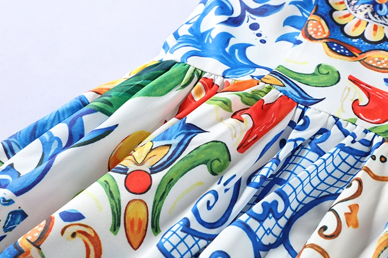 Женское модельное платье SHTONGHUA длинное с сине-белым фарфоровым принтом и бантом