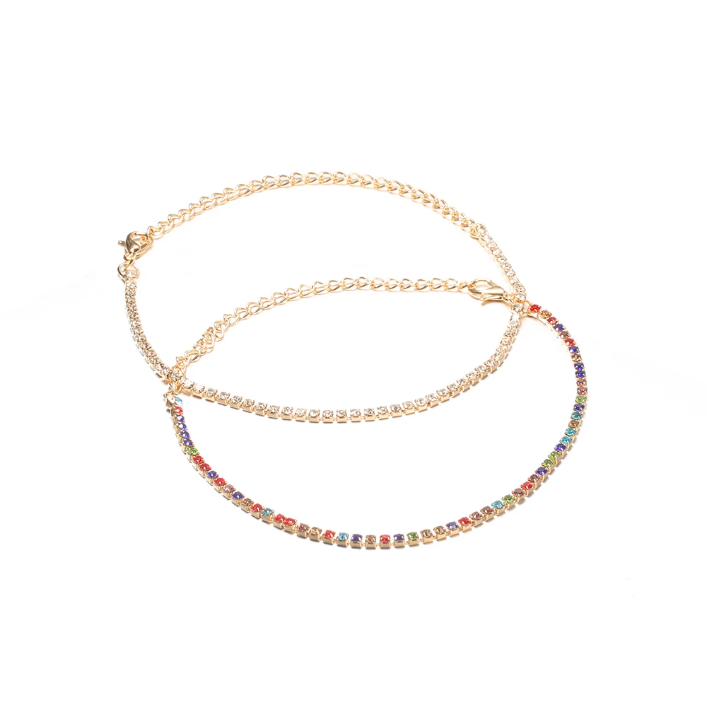 2 шт./компл. простой женский браслет на ногу украшенные разноцветными кристаллами