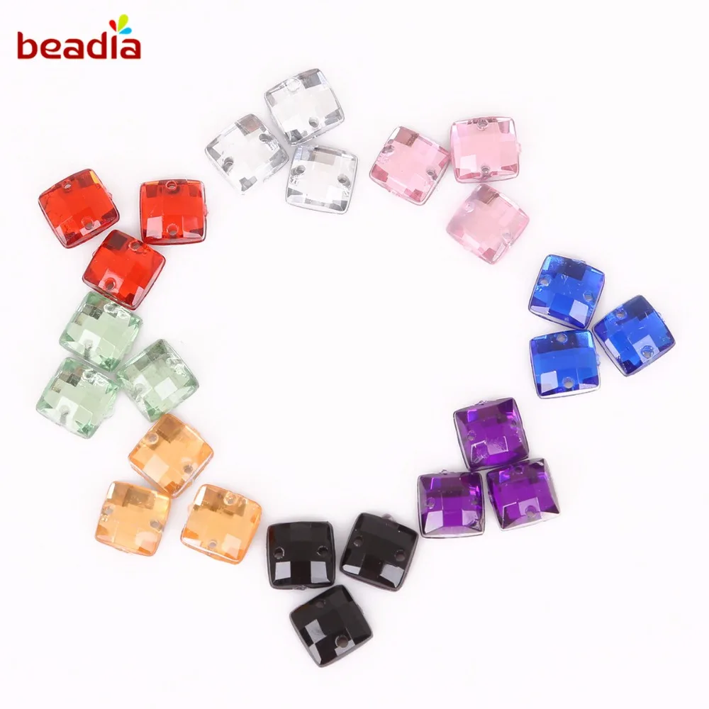 Новое поступление квадратная форма 8*8 мм 100 шт. прозрачный камень 2 отверстия