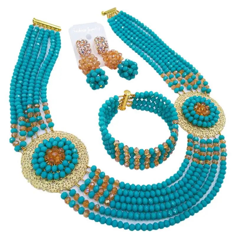 Хорошее качество Аква голубое шампанское золото AB Африканские свадебные бусы