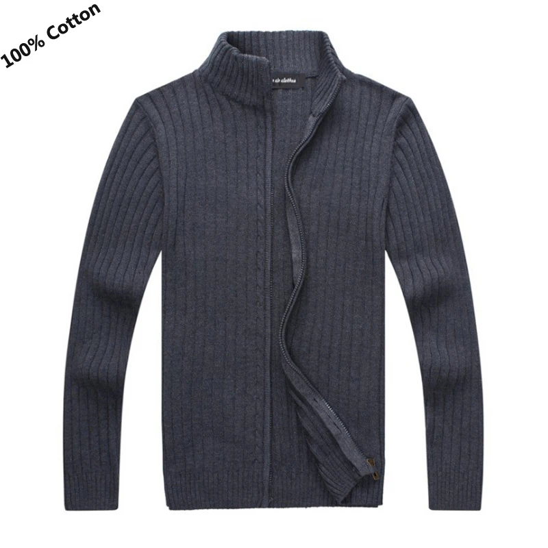 Модные мужские вязаные свитера с длинным рукавом и стоячим воротником 100% хлопок