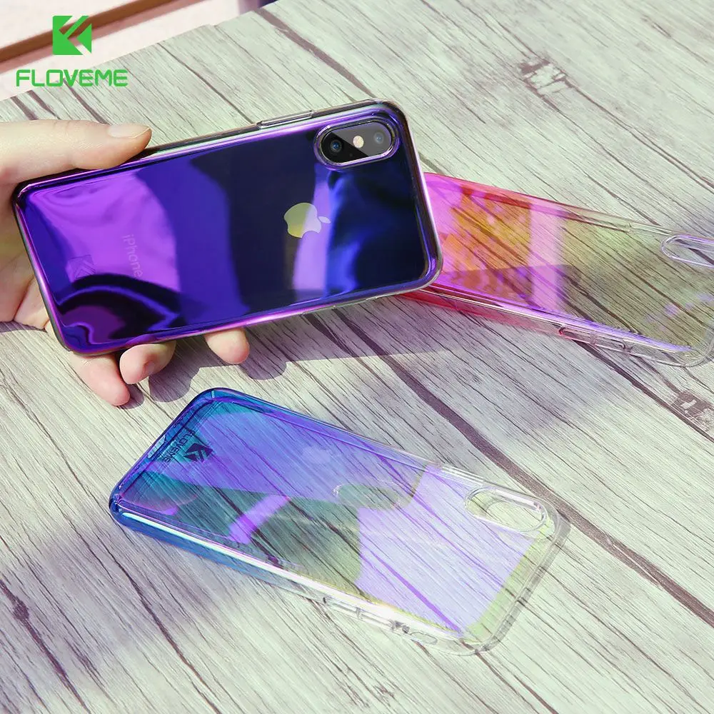 New Floveme Чехол для мобильного телефона iPhone X 8 7 6S 6 plus холодный Градиент Blue Ray PC прозрачная задняя крышка телефона Интимные аксессуары Капа чехол на айфон X 7 8 Plus чехол на айфон 6s 6 6 S Plus