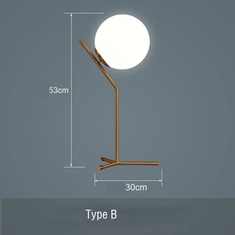 Type B E27 Lampbase Nordic Стекло мяч светодиодный настольная лампа блеск металла золота Спальня настольная Светодиодная лампа простой стол светильники книга свет для изучения - Цвет абажура: Type B E27 Lampbase
