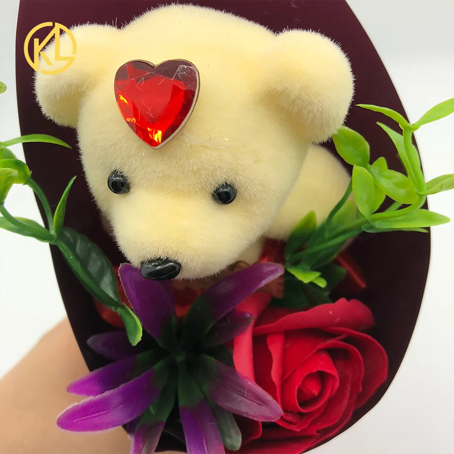 Мыло красная роза букет цветов с медведем и красивая видимая Подарочная коробка