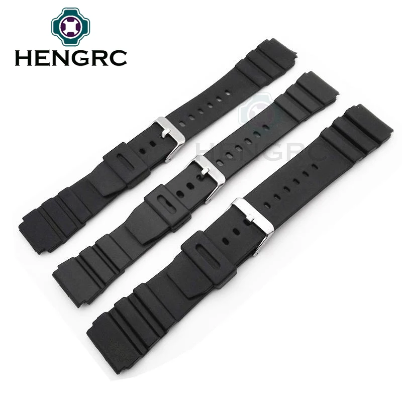 Silicone Watchbands 18 20 22mm Men Black Sports Diving Rubber Watch Strap Silver Stainless Steel Buckle For Casio