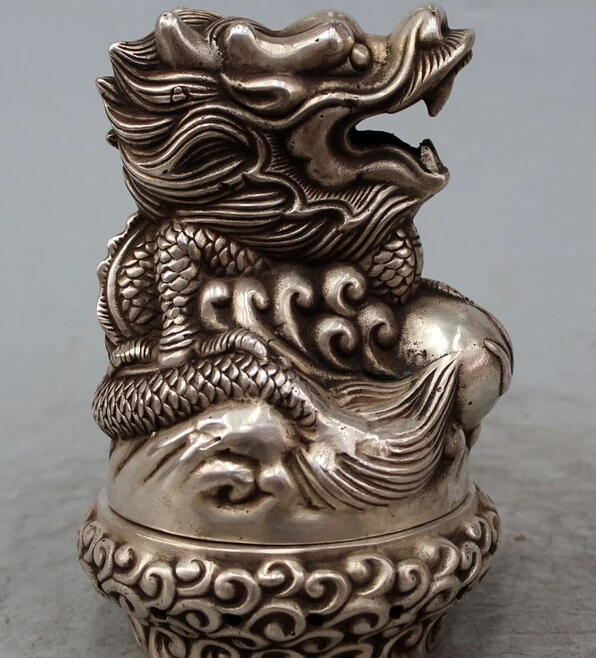 7 &quotотмеченная китайская династия серебряная статуя дракона Курильница для