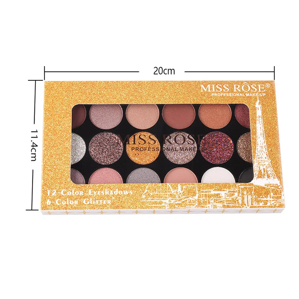 MISS ROSE 18 цветов матовые блестящие тени для макияжа Палитра Пигмент телесного