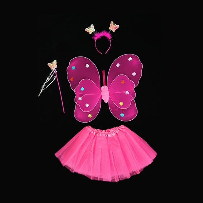 Костюм с крыльями феи для девочек цветной головной убор сетчатая юбка Детский