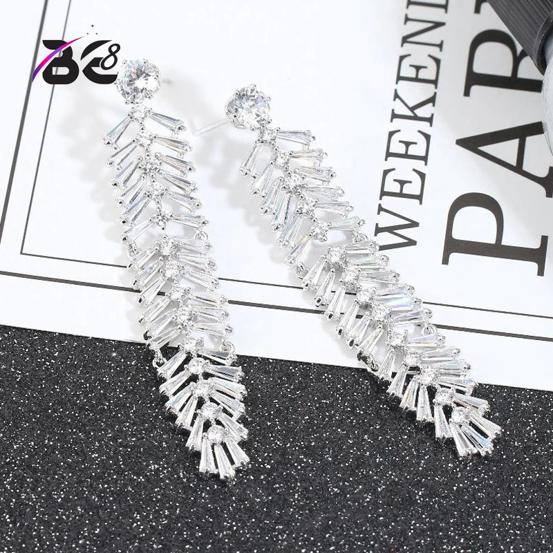 

Be 8 Fashion New Arrival AAA Cubic Zirconia Drop Earrings Leaf Shape Long Dangle Drop Earrings for Women Gift E613