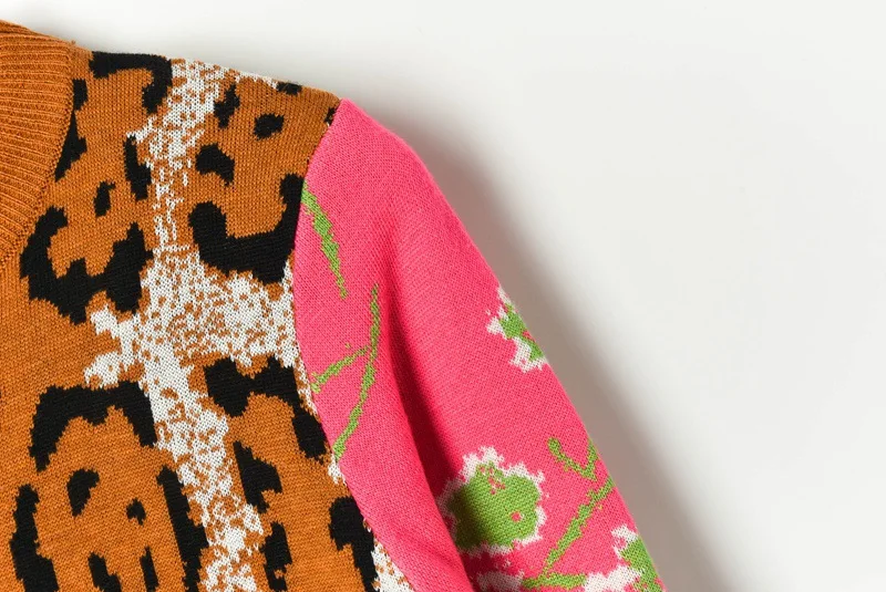 Sexy Leopard Crop Sweater for Women 2019 Autumn Round Neck Long Sleeve Pattern Wool Blend Pullover Female Short Jumper | Женская одежда