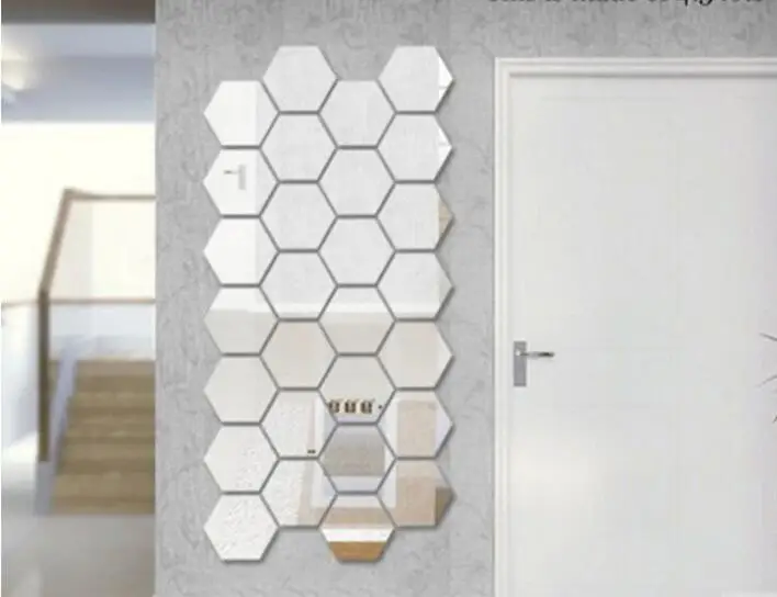 12 шт./лот трехмерное шестигранное украшение на стену акриловая зеркальная