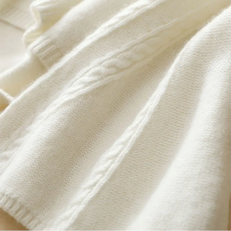 Casual O Neck Womens Cashmere Sweaters 100% Ribbed Knitted Pullover Female White Korean Flare Sleeve Winter Jumper For Women | Женская