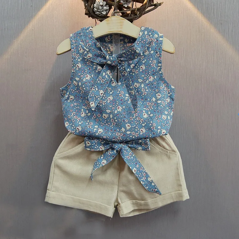 Girls' Clothing Sets 2019 Summer New Style Girls Cartoon Print T-shirt+Short 2Pcs for Kids Clothes Sleeveless | Детская одежда и