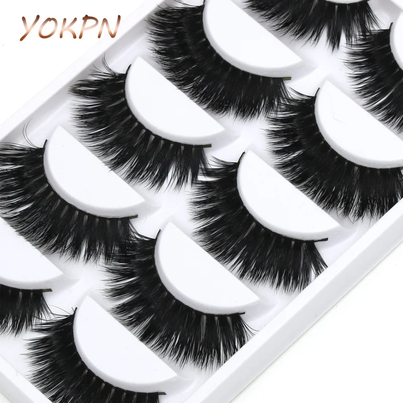 

YOKPN 5 pairs Mink False Eyelashes Handmade Cotton Crisscross Messy Natural Long Fake Eyelashes Smoked Makeup Thick Eye Lashes