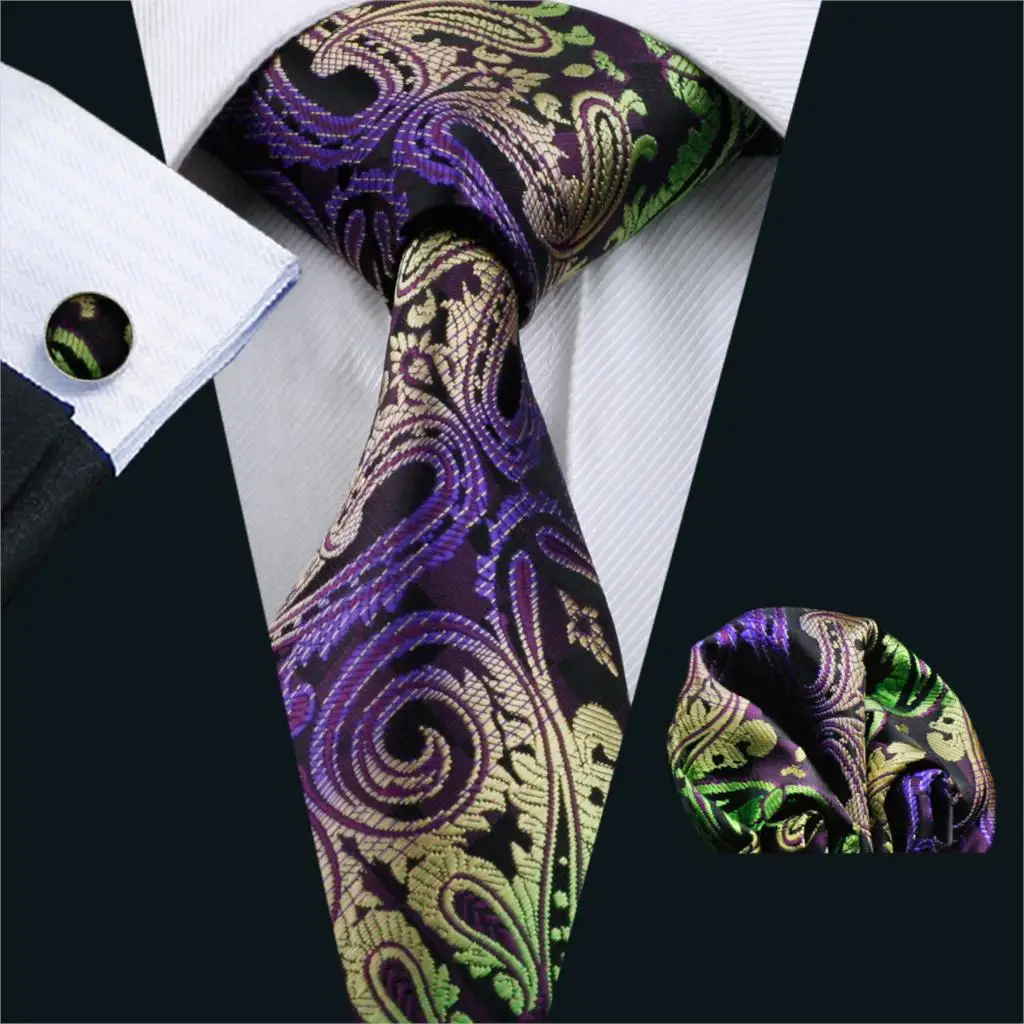 

FA-593 2018 Barry.Wang New Men`s Tie Paisley Silk Jacquard Woven Gravata Necktie Hanky Cufflinks Set For Business Wedding Party