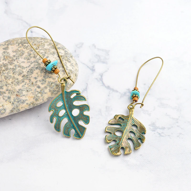 

Vintage Earring Indian style leaves face bronze Eardrop Long dangle skull ethnic Earring Party wedding Jewelry women accessories