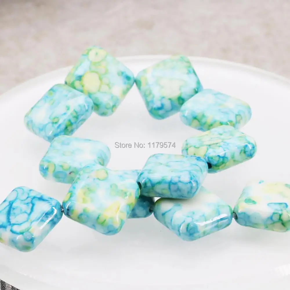14mm Hot Blue Riverstones Rain Flower Rainbow Stone Gems Diagonal Square Loose DIY Beads Crafts Women Jewelry making Accessories | Украшения